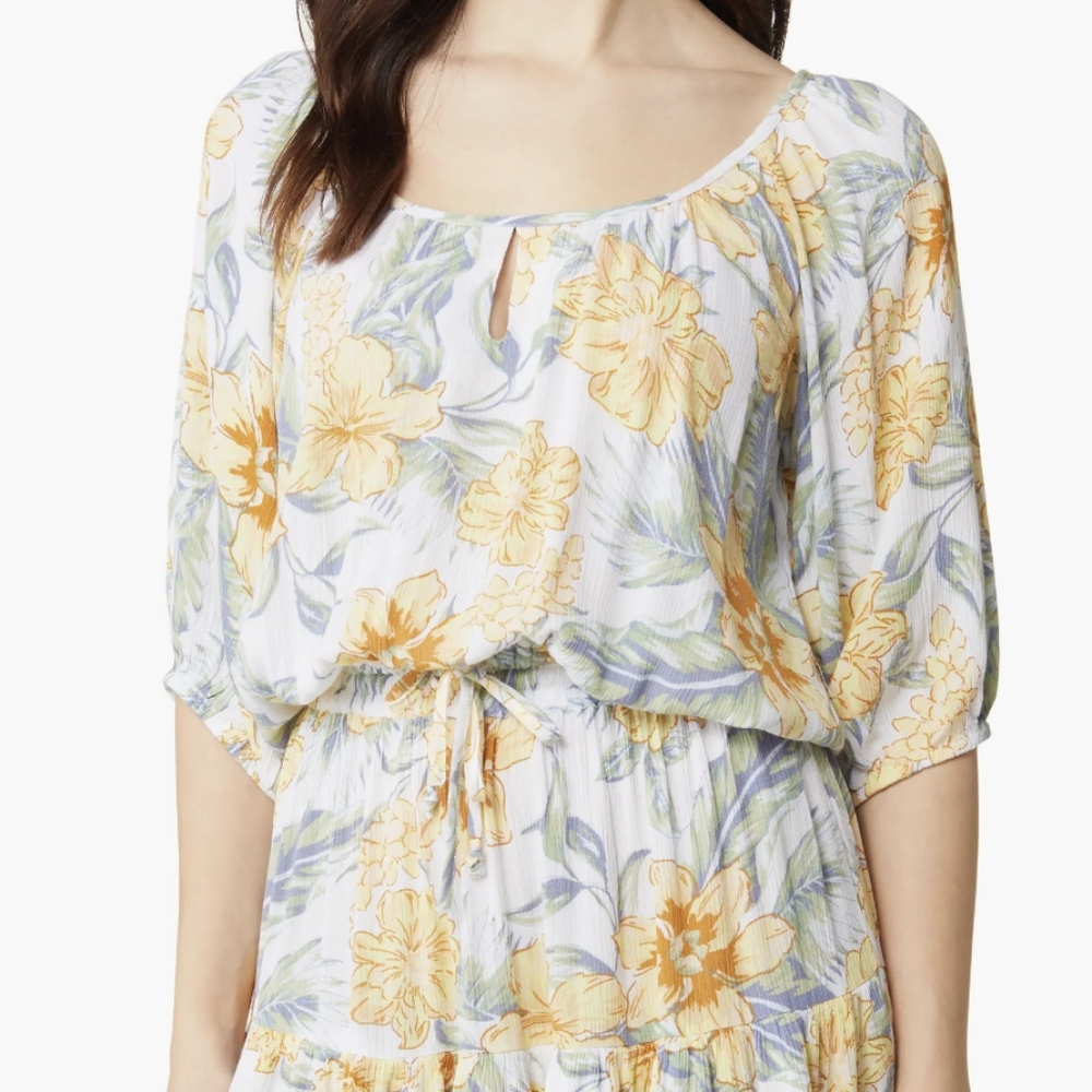 Rip Curl Relaxed Ruffled Blouse in Yellow and Blue